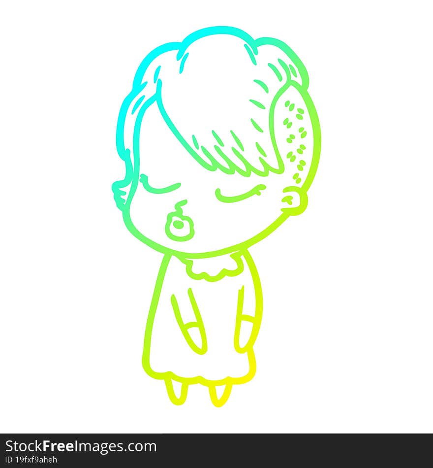 cold gradient line drawing cartoon pretty hipster girl