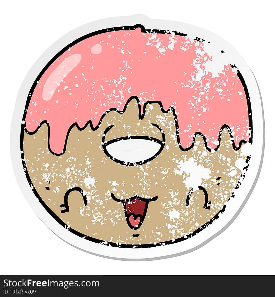 distressed sticker of a cute cartoon donut