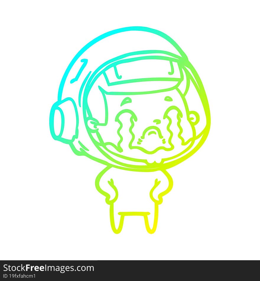 cold gradient line drawing of a cartoon crying astronaut