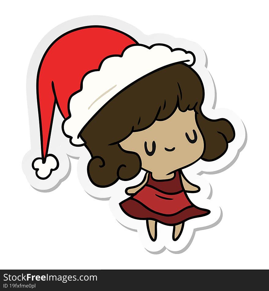 hand drawn christmas sticker cartoon of kawaii girl