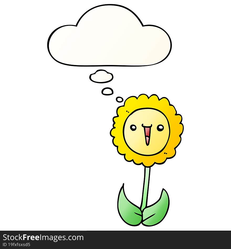 cartoon flower and thought bubble in smooth gradient style