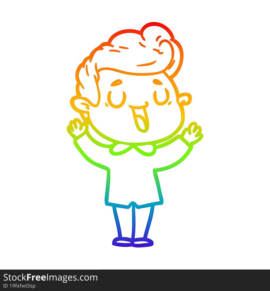 rainbow gradient line drawing of a happy cartoon man