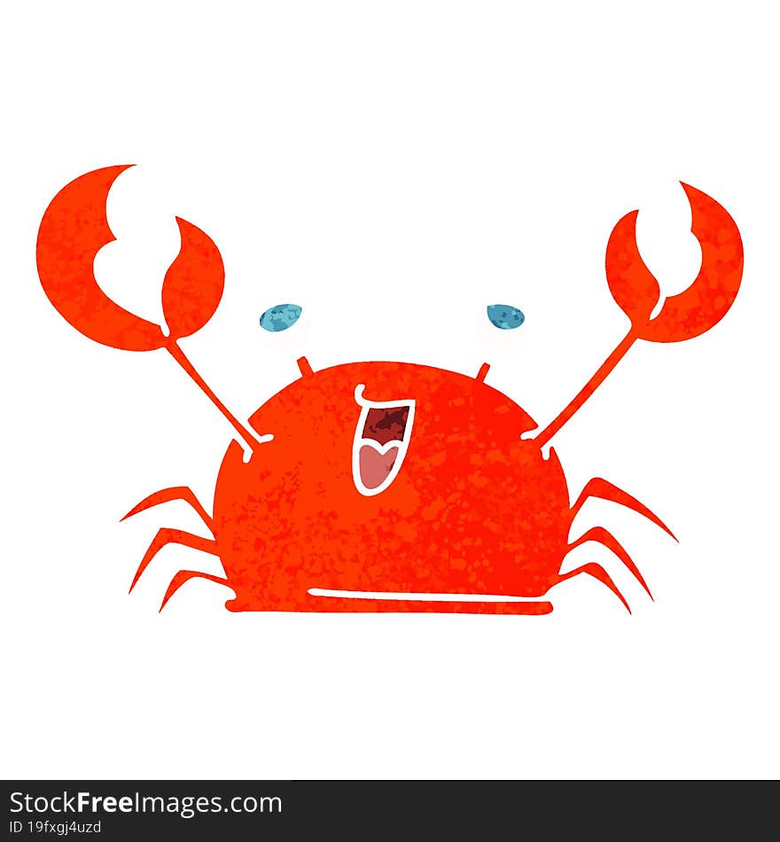 retro illustration style quirky cartoon happy crab. retro illustration style quirky cartoon happy crab