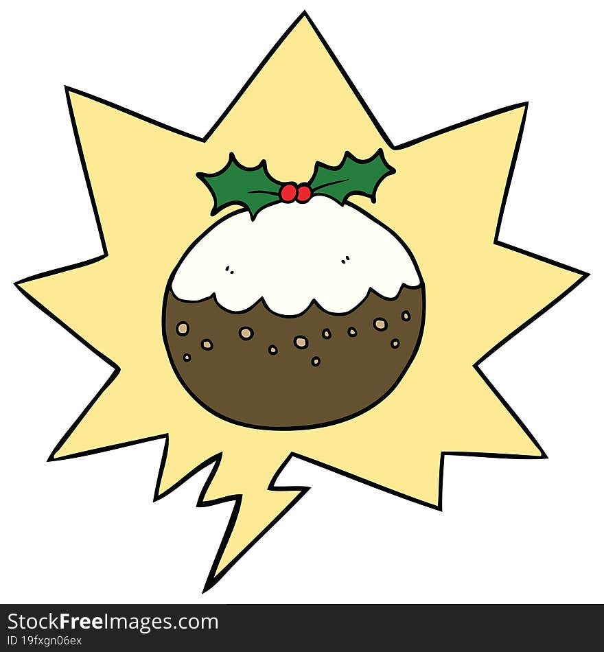 cartoon christmas pudding with speech bubble. cartoon christmas pudding with speech bubble