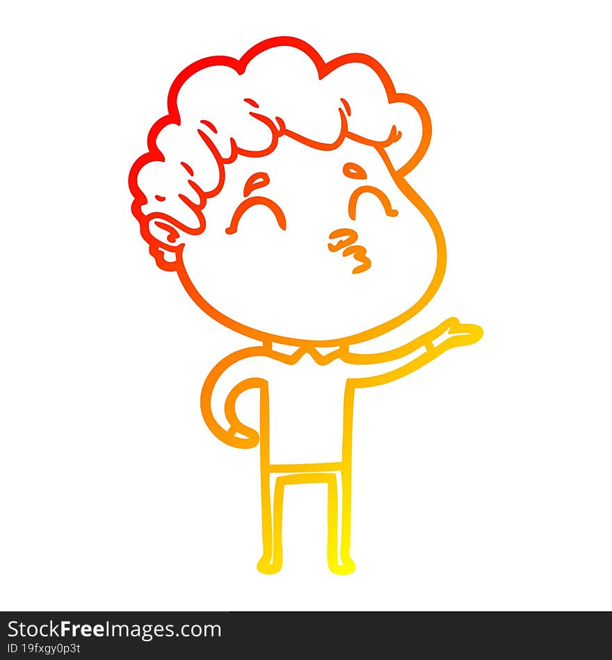 warm gradient line drawing cartoon man pouting