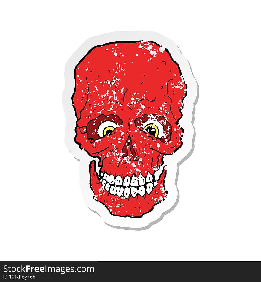 Retro Distressed Sticker Of A Cartoon Spooky Skull