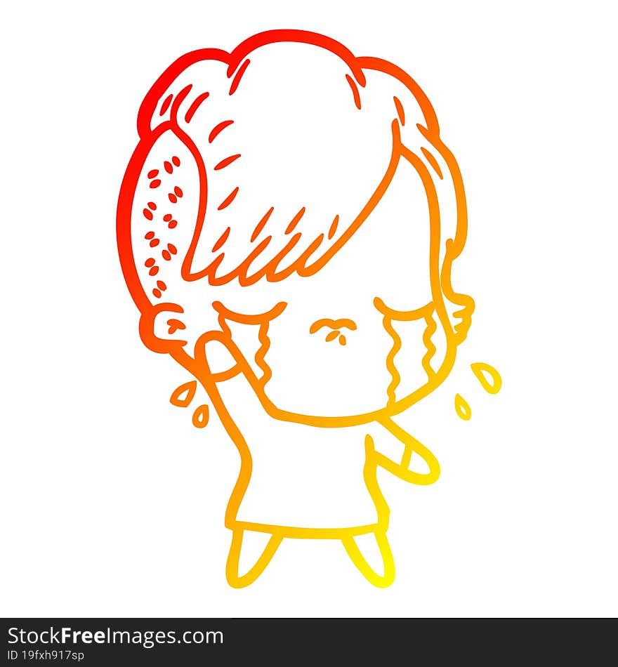 warm gradient line drawing cartoon crying girl waving