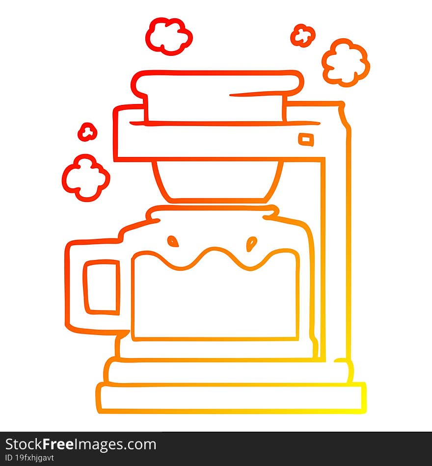 warm gradient line drawing of a cartoon coffee pot