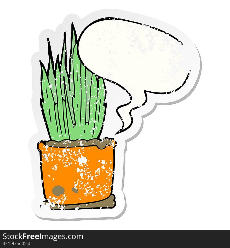 cartoon house plant and speech bubble distressed sticker