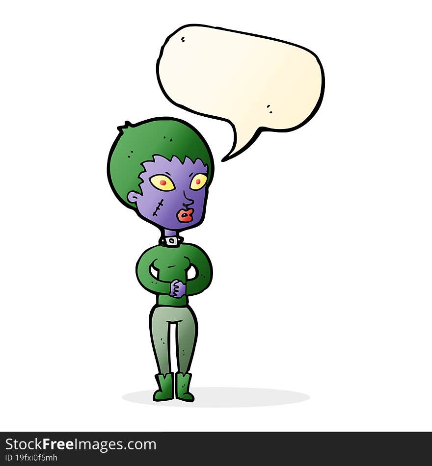 Cartoon Zombie Girl With Speech Bubble