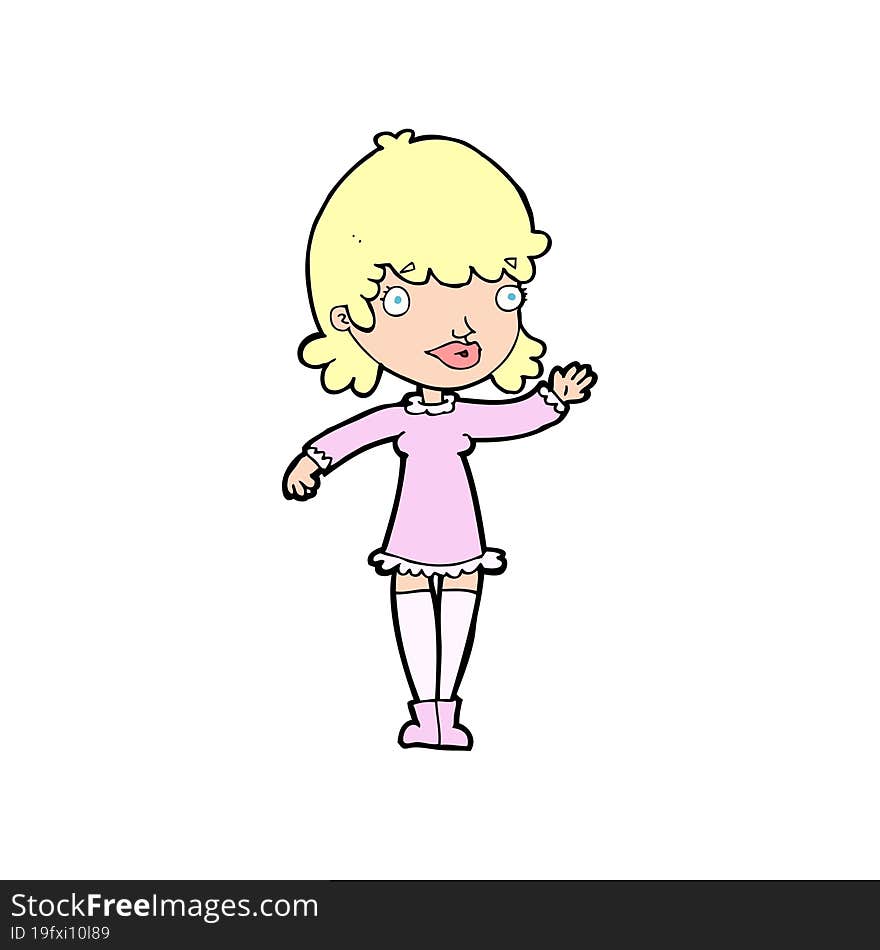 cartoon woman waving