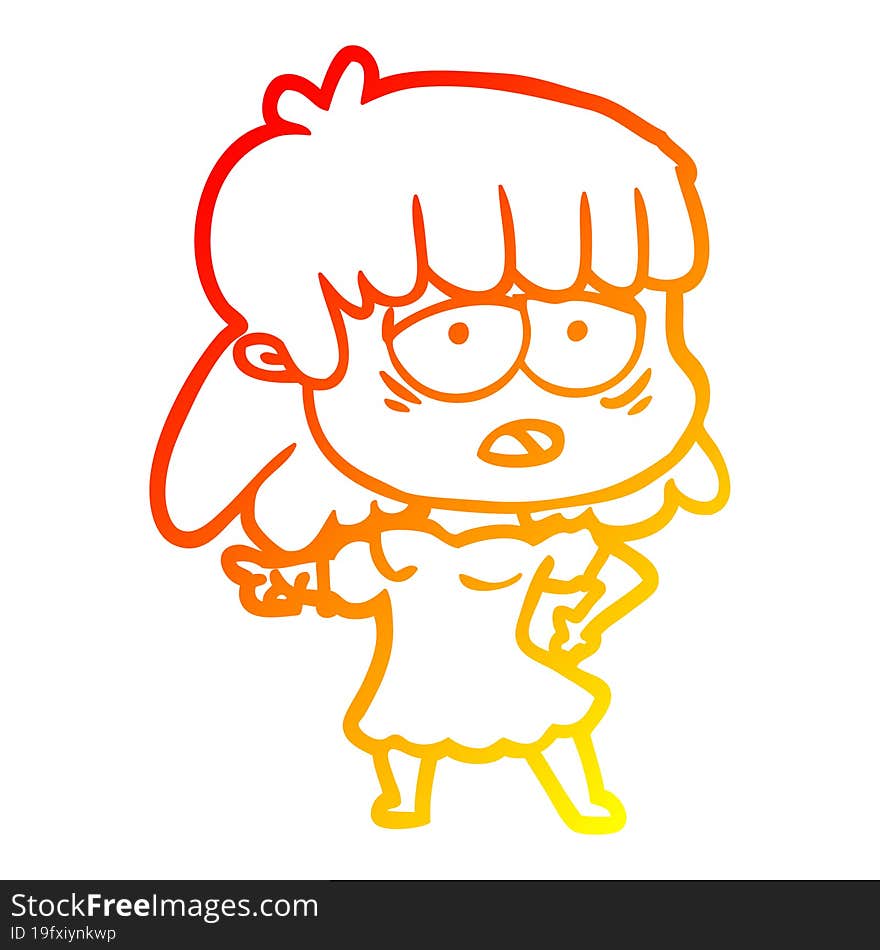 warm gradient line drawing cartoon tired woman