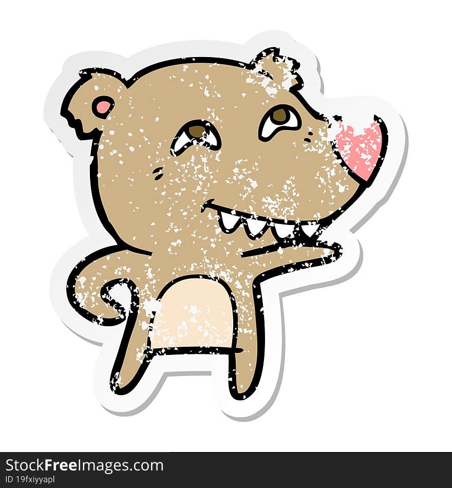 Distressed Sticker Of A Cartoon Bear Showing Teeth