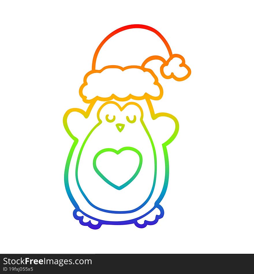 Rainbow Gradient Line Drawing Cute Christmas Penguin