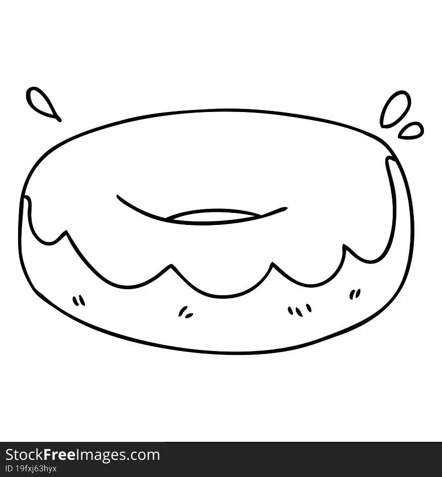 quirky line drawing cartoon iced donut