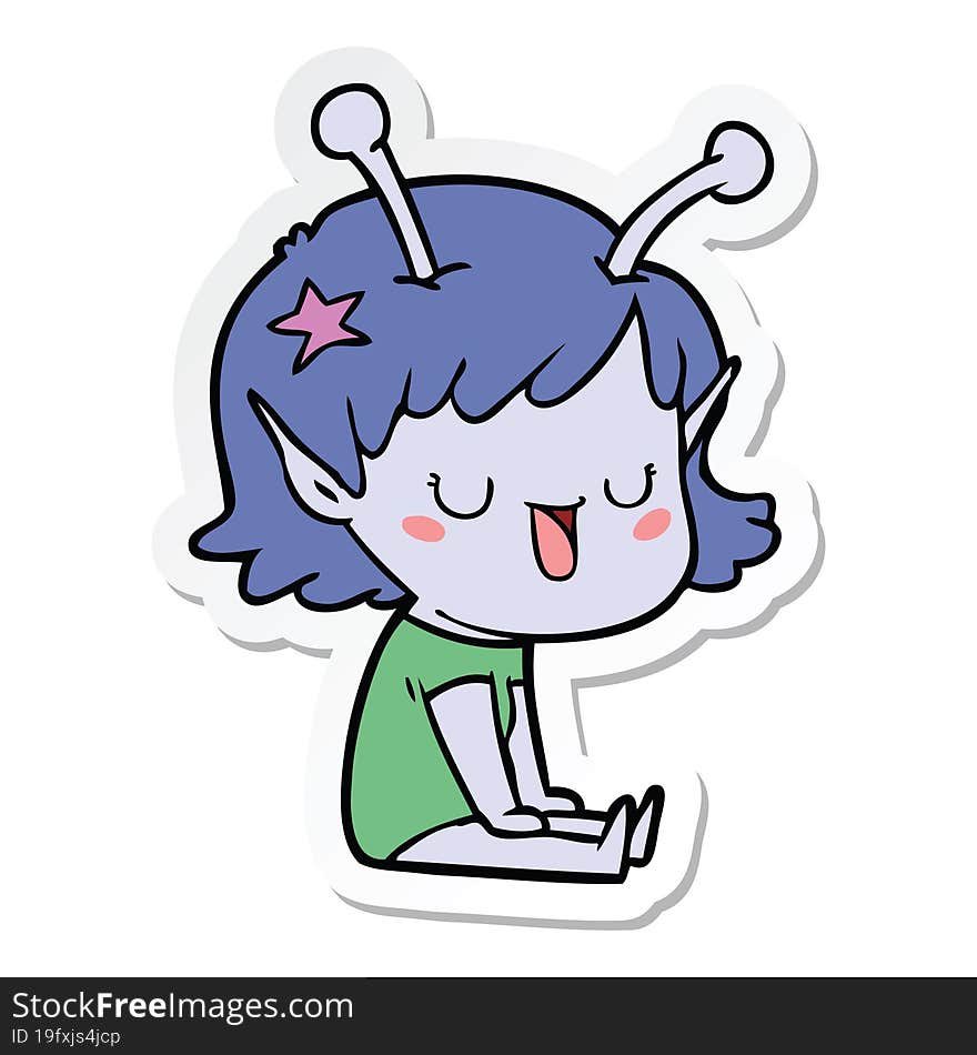 sticker of a happy alien girl cartoon laughing