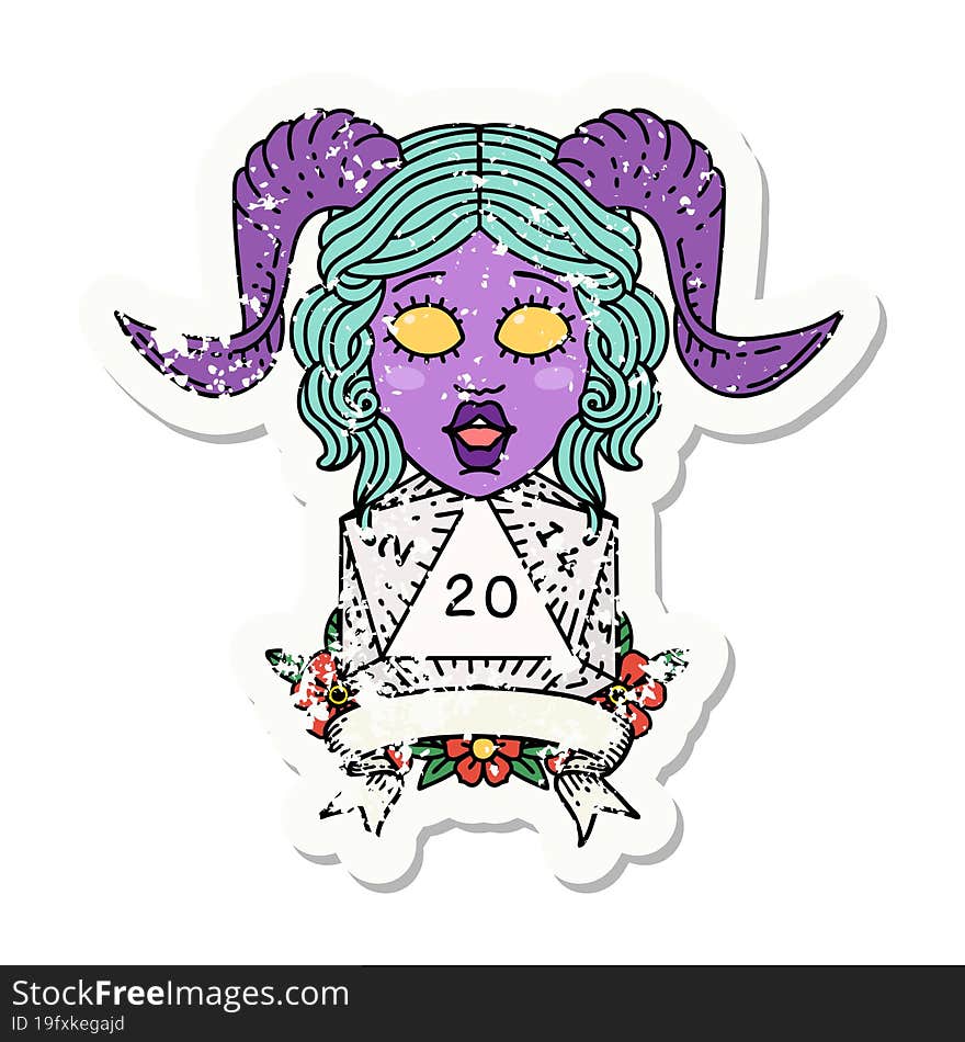 Retro Tattoo Style tiefling with natural 20 D20 roll. Retro Tattoo Style tiefling with natural 20 D20 roll