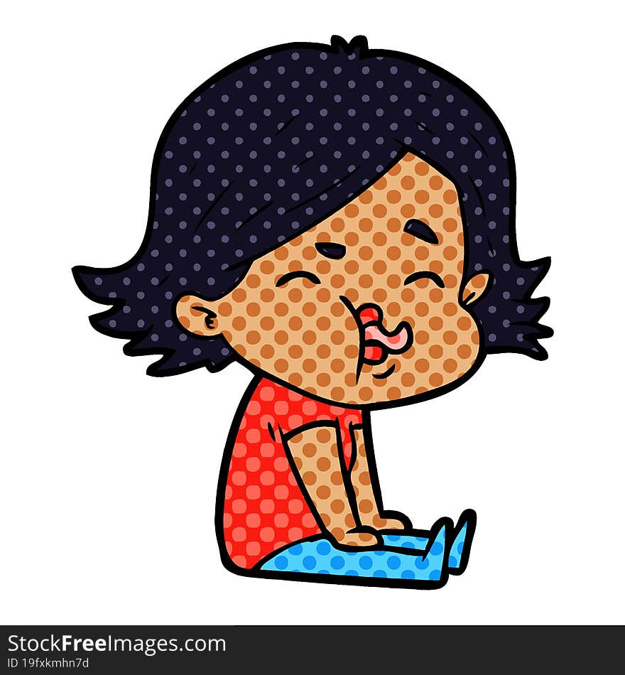 cartoon girl pulling face. cartoon girl pulling face