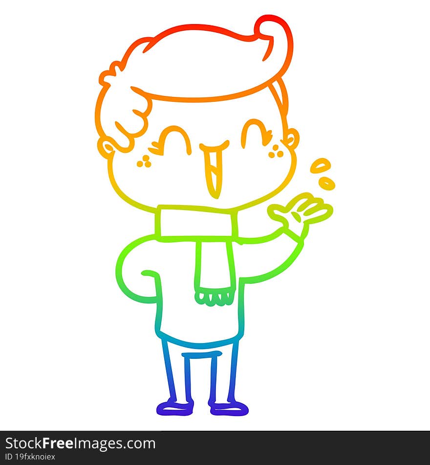 rainbow gradient line drawing of a cartoon laughing boy