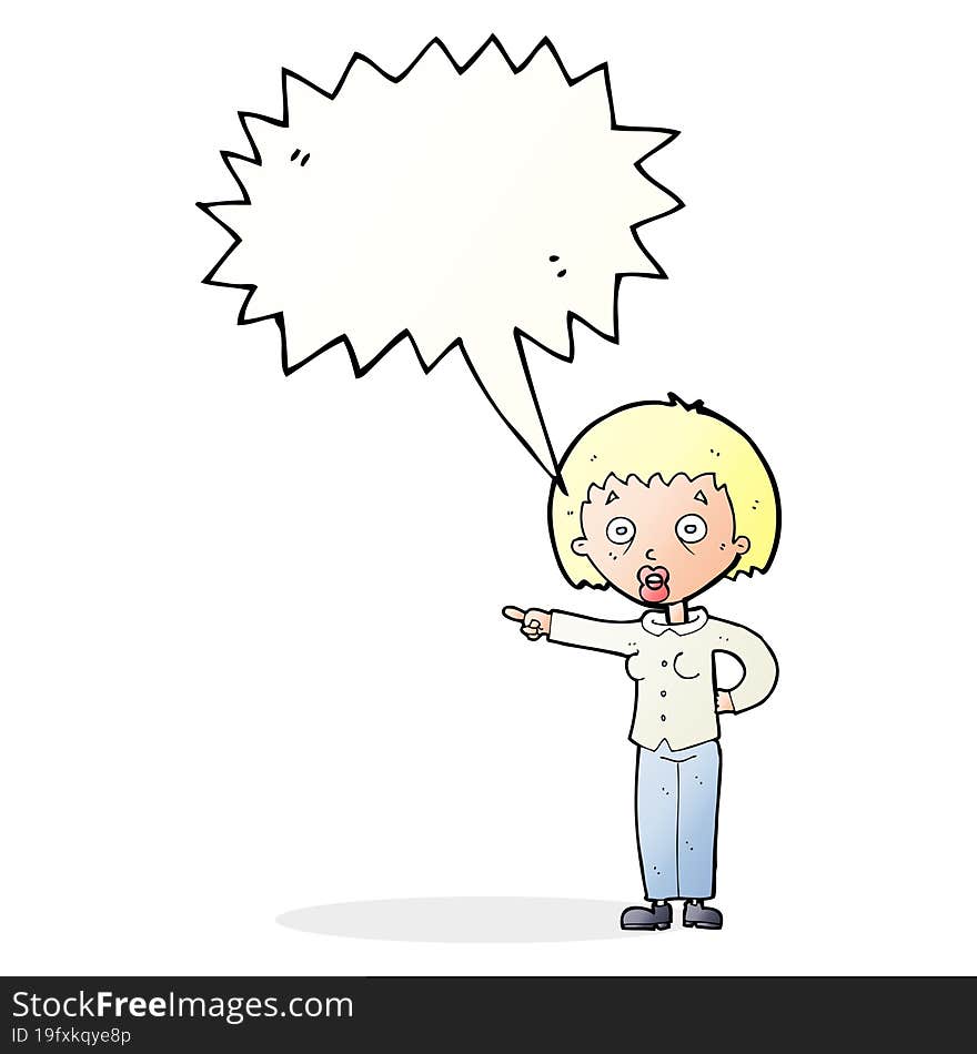 cartoon shocked woman with speech bubble