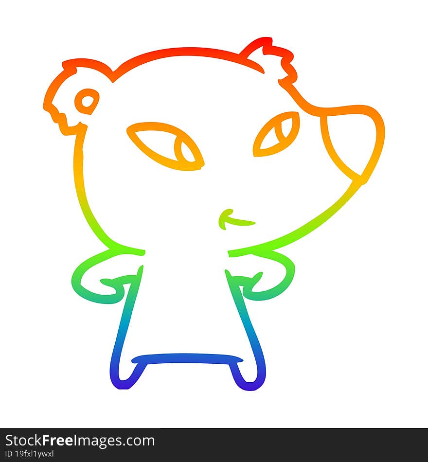 rainbow gradient line drawing of a cute cartoon bear