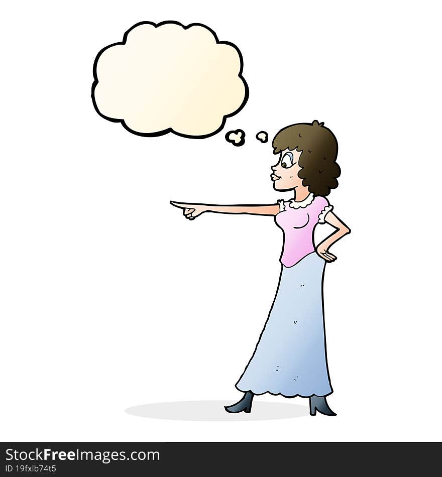 cartoon woman pointing finger with thought bubble