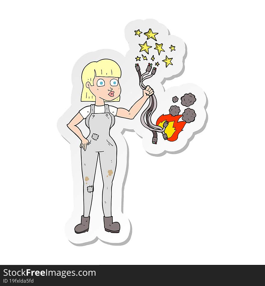 sticker of a cartoon female electrician