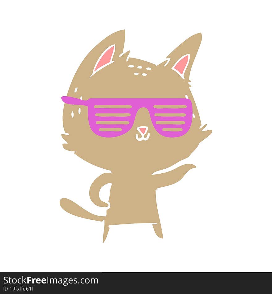 flat color style cartoon cat wearing cool glasses