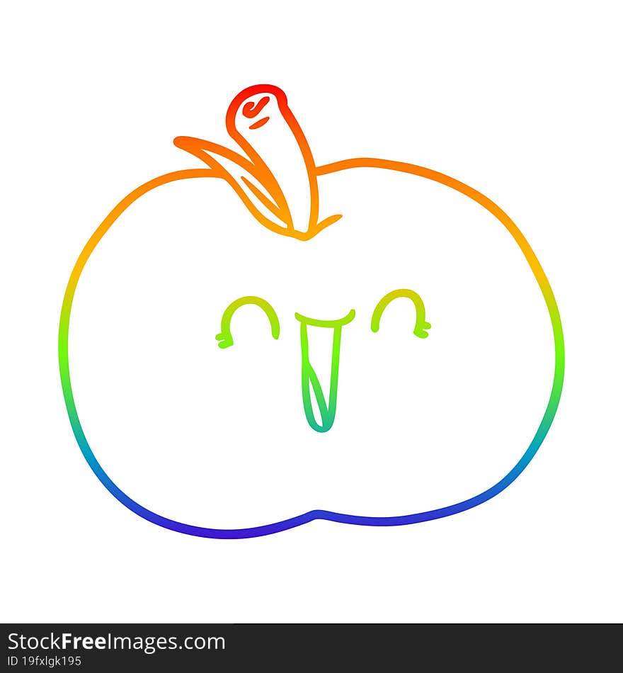 rainbow gradient line drawing of a cartoon laughing apple