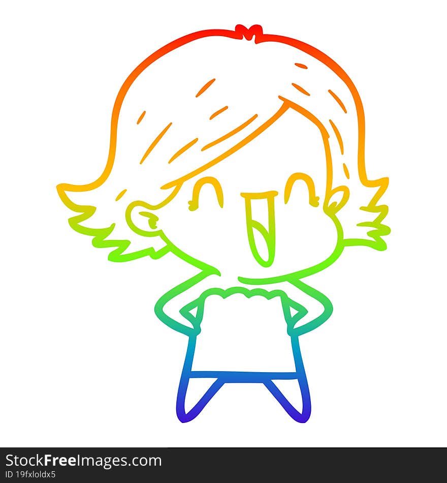 rainbow gradient line drawing of a cartoon happy woman