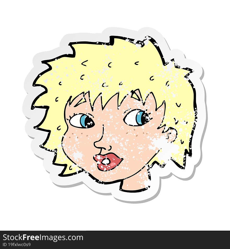 retro distressed sticker of a cartoon surprised woman