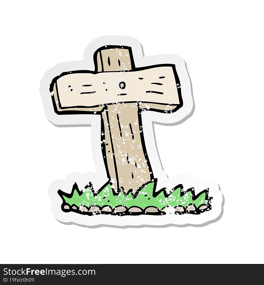 Retro Distressed Sticker Of A Cartoon Wooden Cross Grave