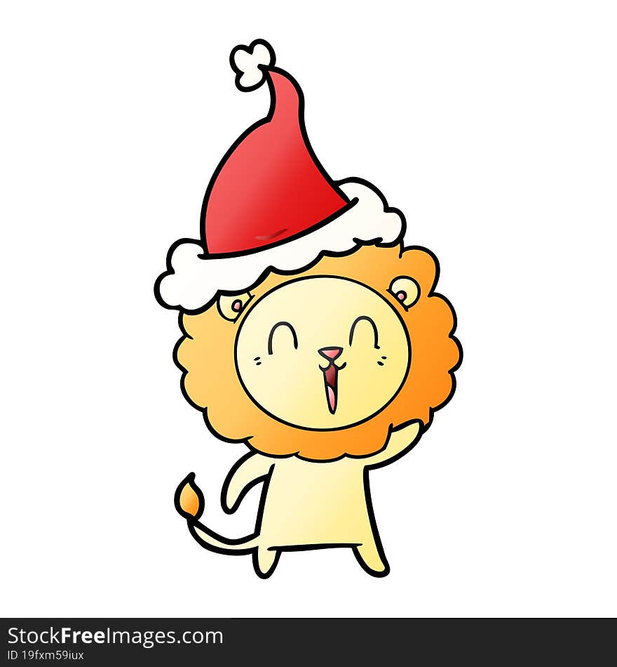 laughing lion gradient cartoon of a wearing santa hat