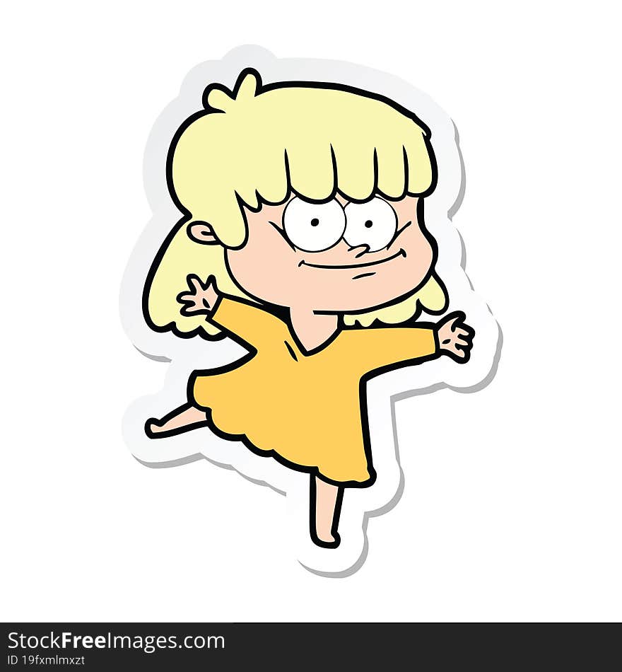 sticker of a cartoon smiling woman