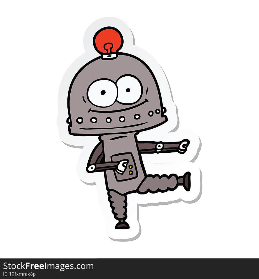 Sticker Of A Happy Carton Robot With Light Bulb