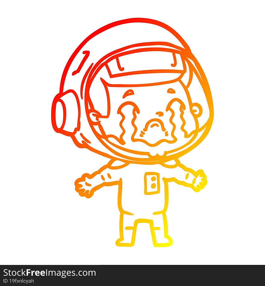 warm gradient line drawing of a cartoon crying astronaut