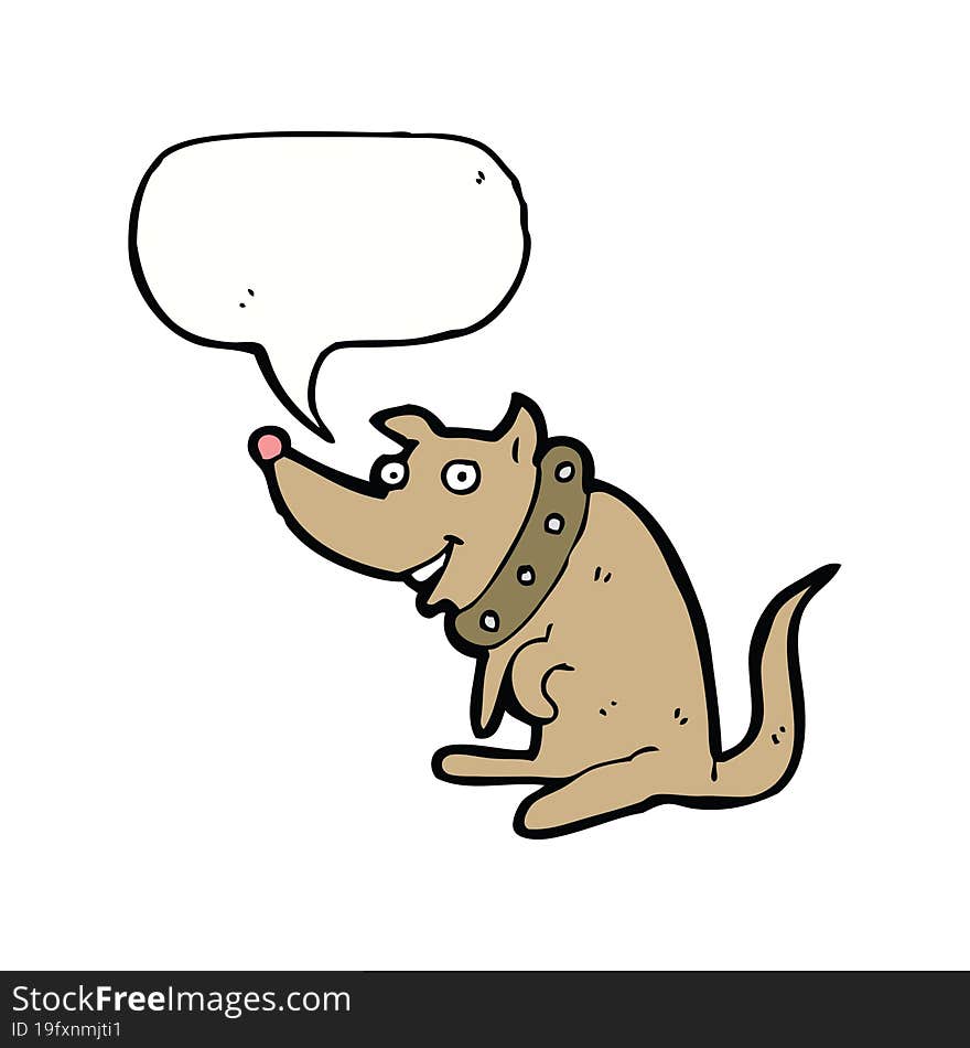 cartoon happy dog in big collar with speech bubble