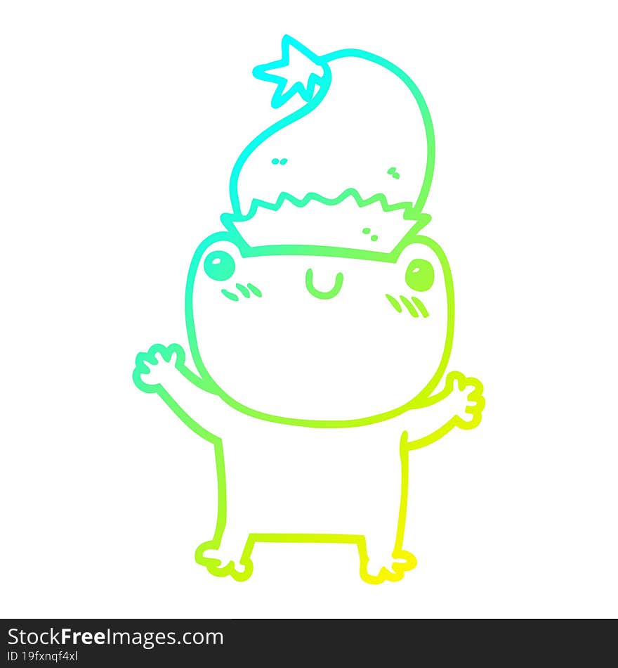 cold gradient line drawing cute cartoon frog wearing christmas hat