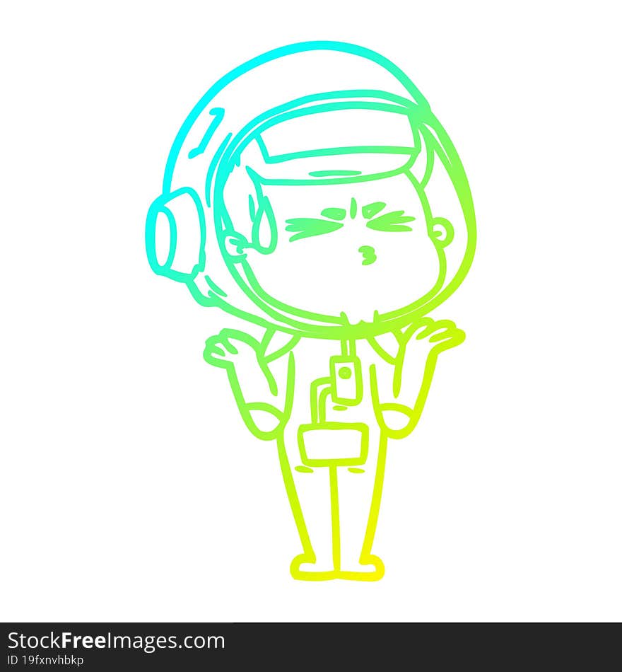 cold gradient line drawing cartoon stressed astronaut