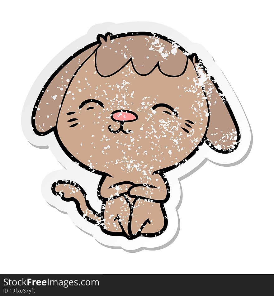 distressed sticker of a happy cartoon dog