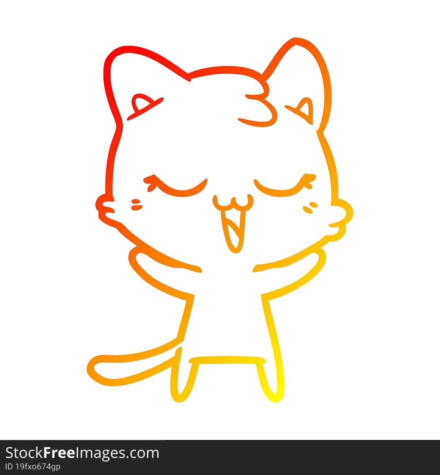 warm gradient line drawing happy cartoon cat