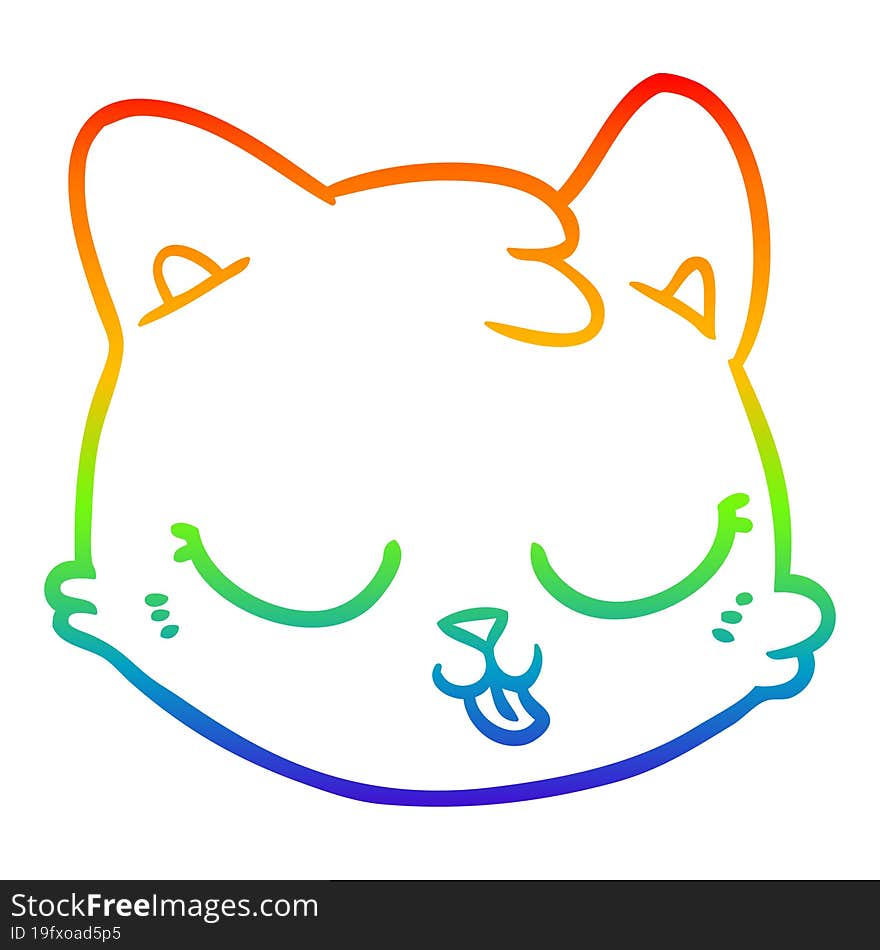 Rainbow Gradient Line Drawing Cartoon Cat Face