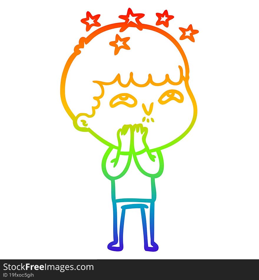 rainbow gradient line drawing cartoon amazed boy