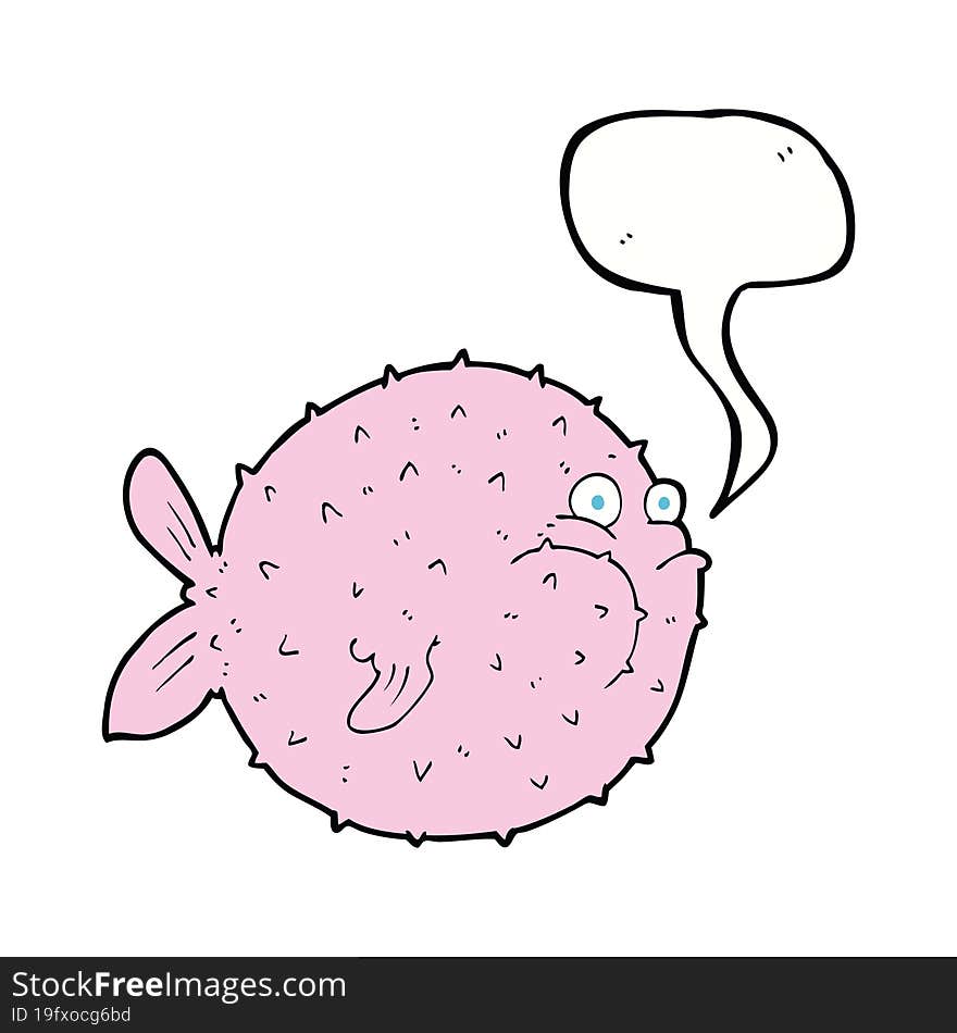 cartoon puffer fish with speech bubble