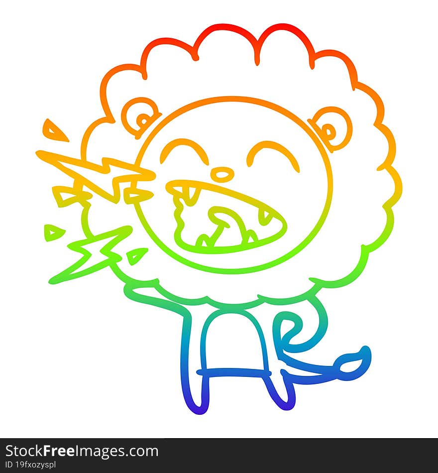 rainbow gradient line drawing cartoon roaring lion