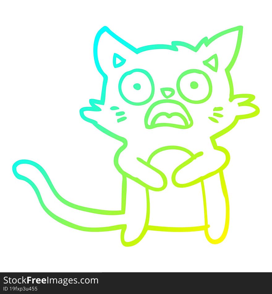 cold gradient line drawing cartoon horrified cat