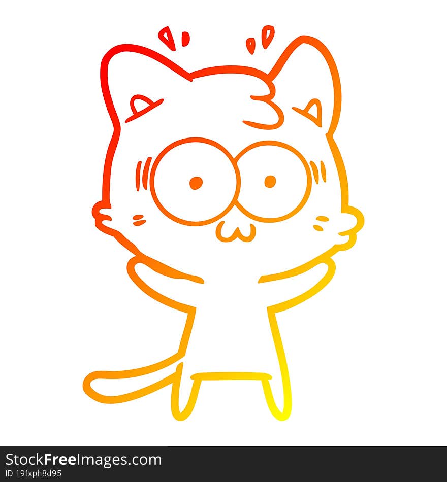 Warm Gradient Line Drawing Cartoon Surprised Cat