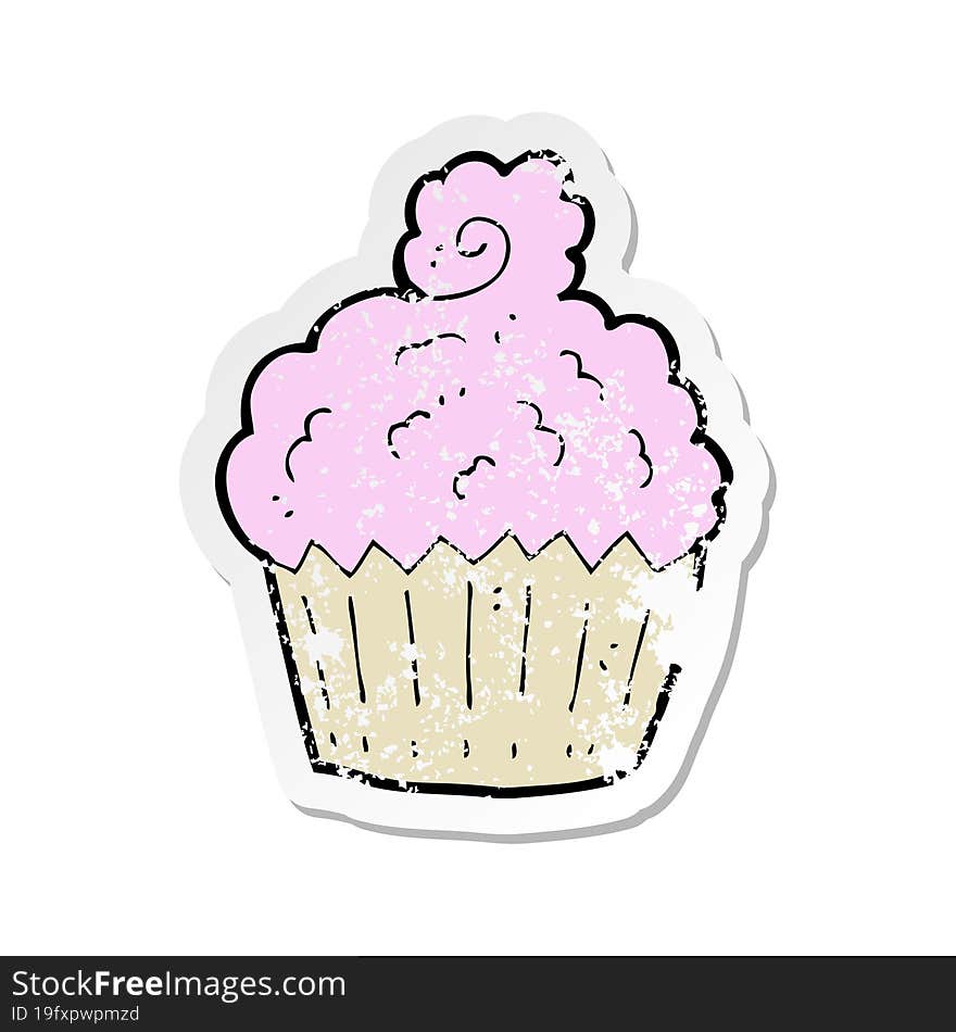 retro distressed sticker of a cartoon cupcake