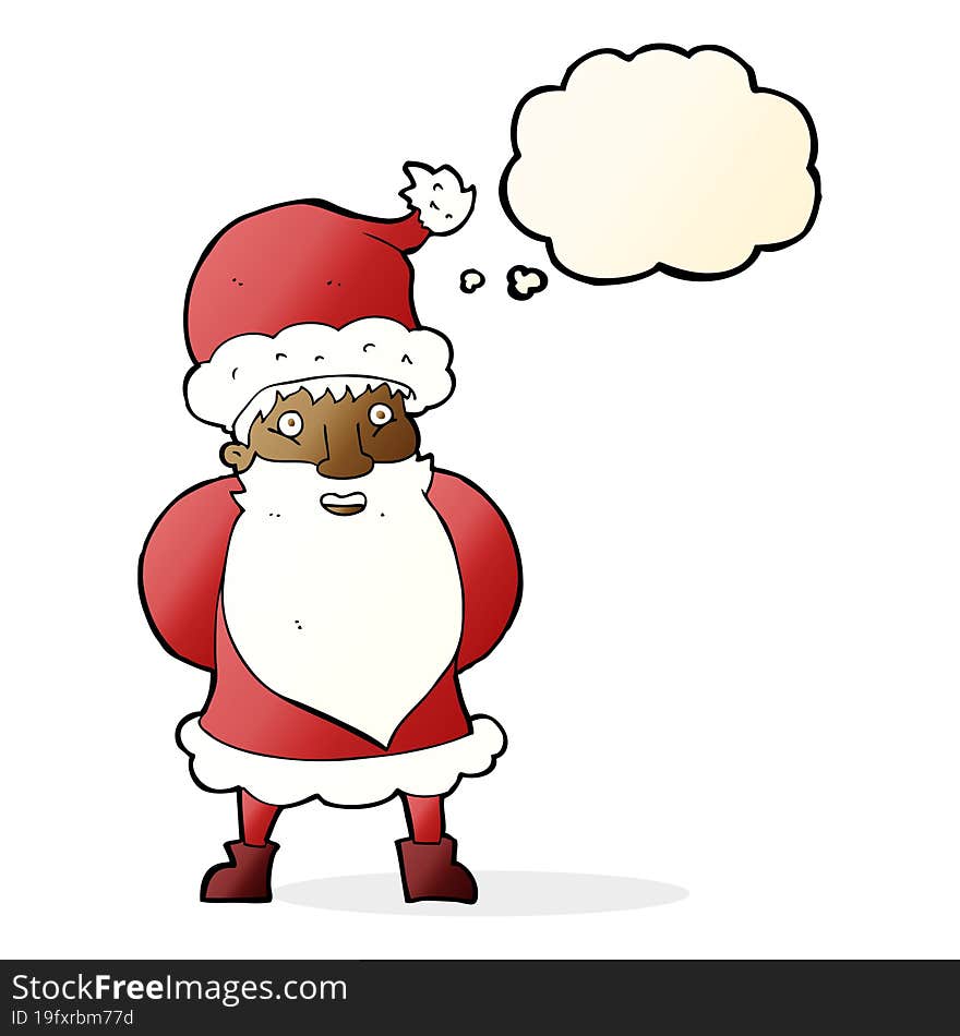 cartoon santa claus with thought bubble