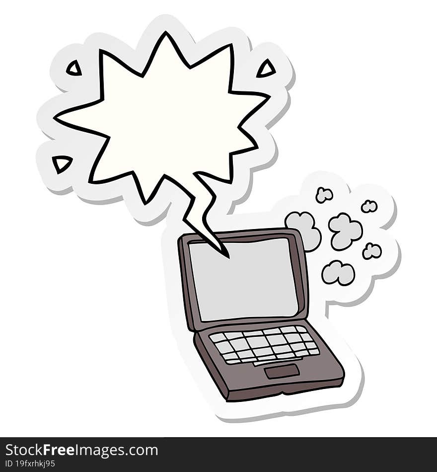 cartoon laptop computer with speech bubble sticker